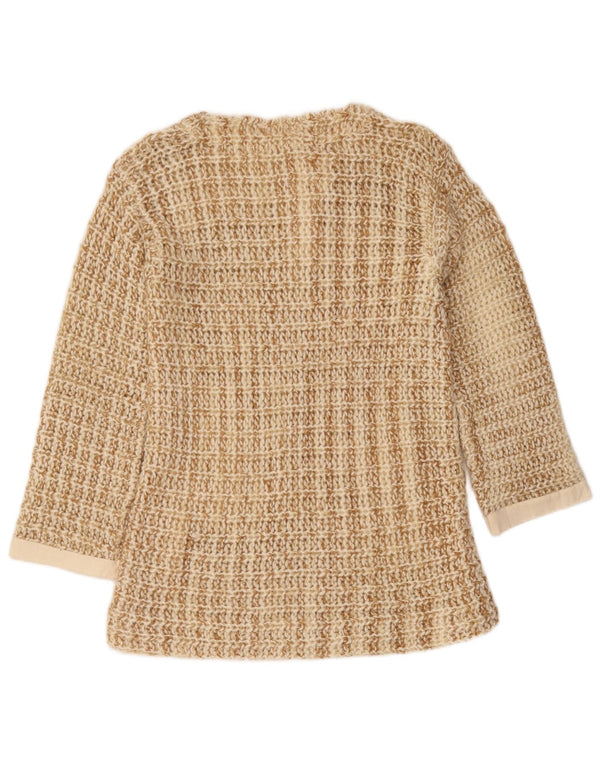 Vintage Womens Button Neck Jumper Sweater UK 10 Small Beige Flecked