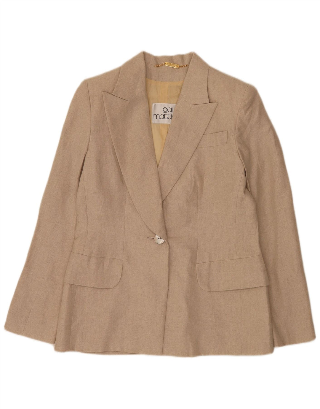Giacca blazer da donna a 1 bottone Gai Mattiolo UK 16 grande lino beige