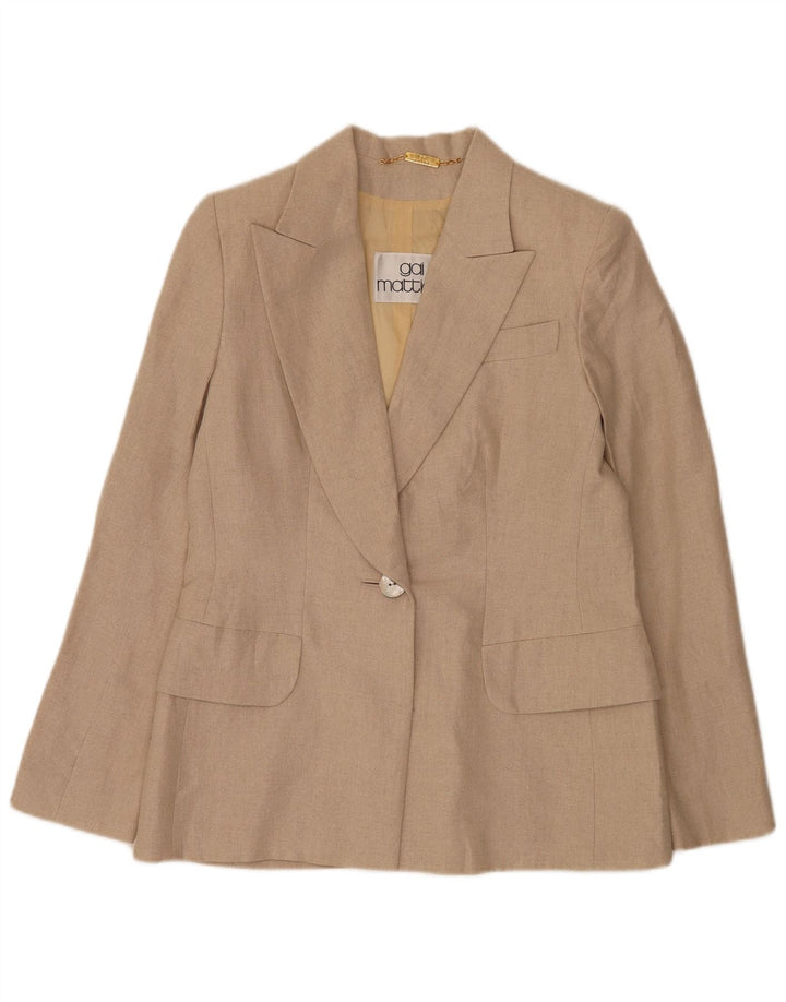 Giacca blazer da donna a 1 bottone Gai Mattiolo UK 16 grande lino beige