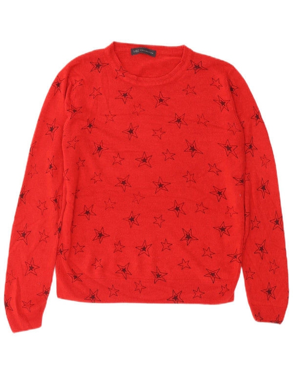 MARKS & SPENCER Maglione da donna con scollo a barca UK 14 Grande rosso geometrico