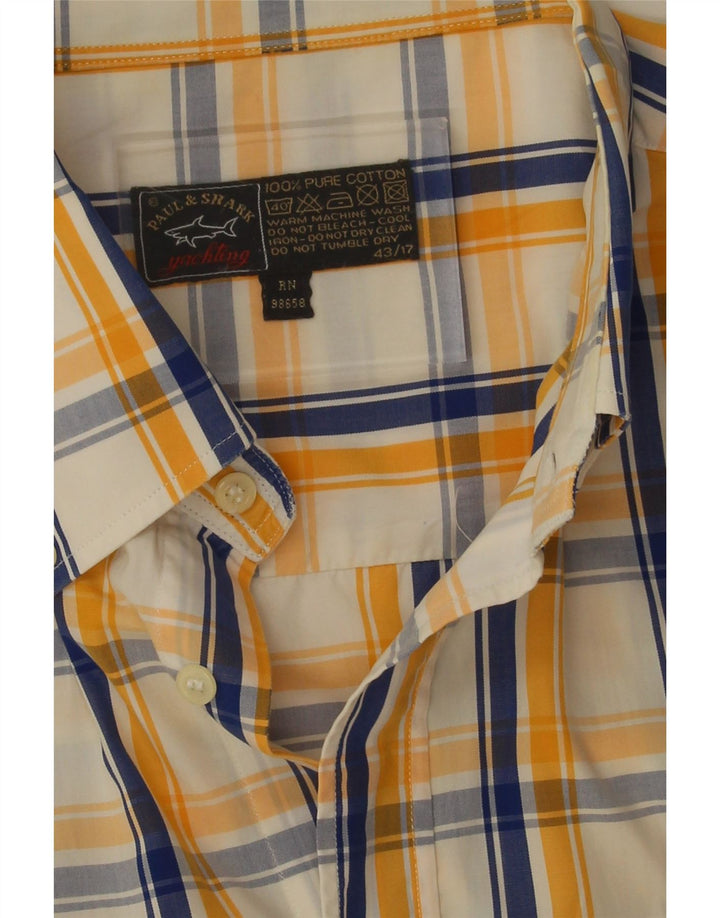 Paul & Shark Camicia a maniche corte da yachting da uomo taglia 43 17 XL a quadri gialli