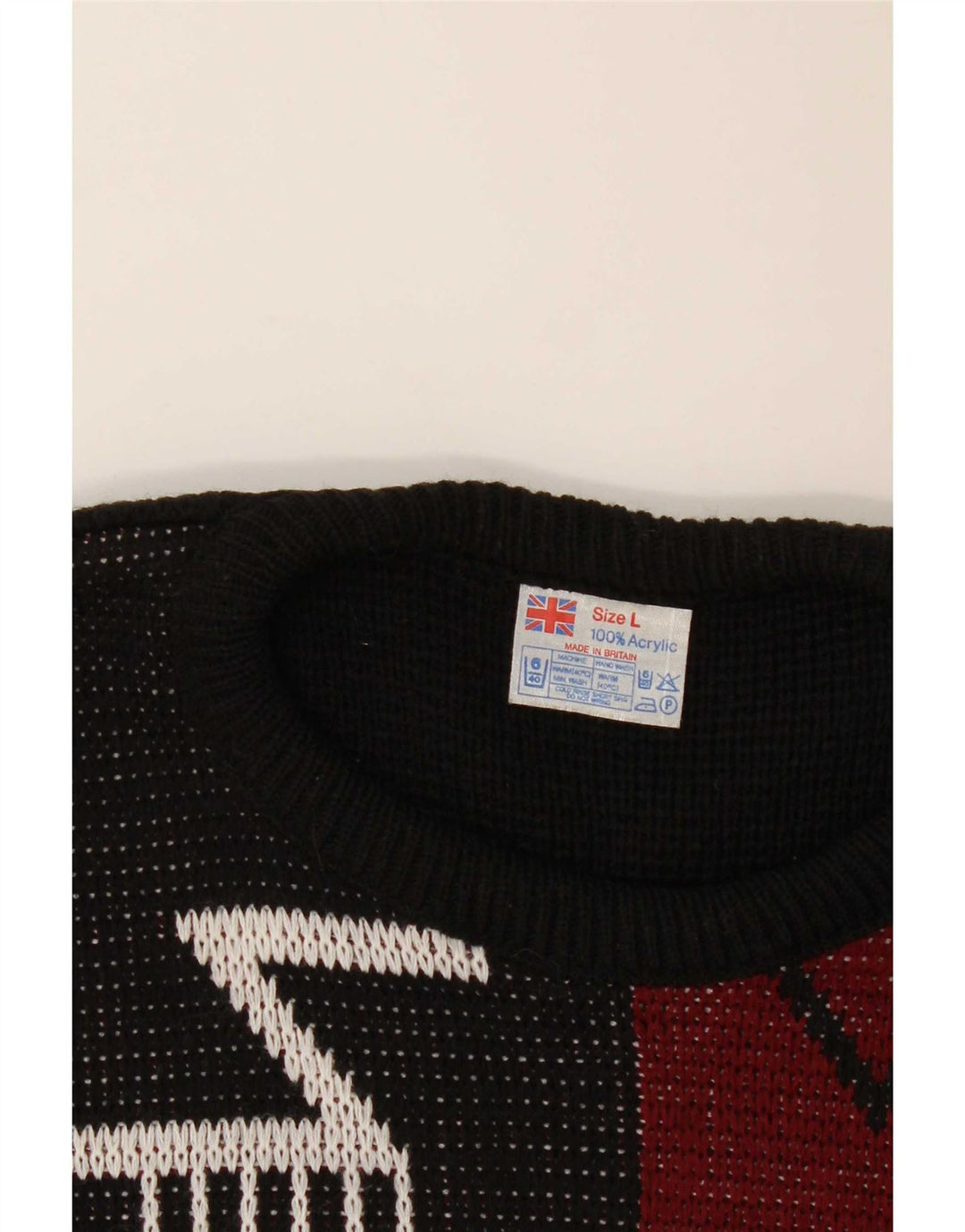 Maglione maglione girocollo da uomo vintage grande acrilico geometrico nero
