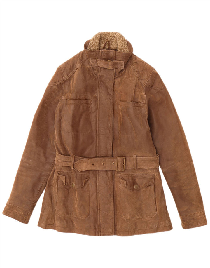 Giacca in pelle da donna dal taglio vintage Fat Face UK 12 Marrone medio