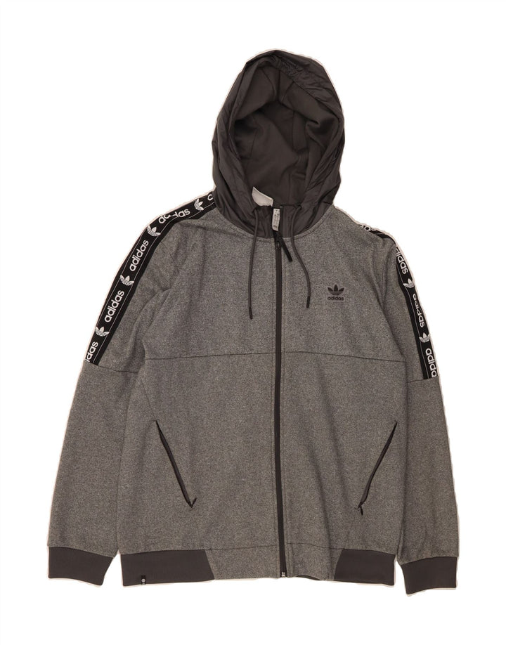 ADIDAS Mens Graphic Zip Hoodie Sweater Large Grey Colourblock Polyester Vintage Adidas and Second-Hand Adidas from Messina Hembry 