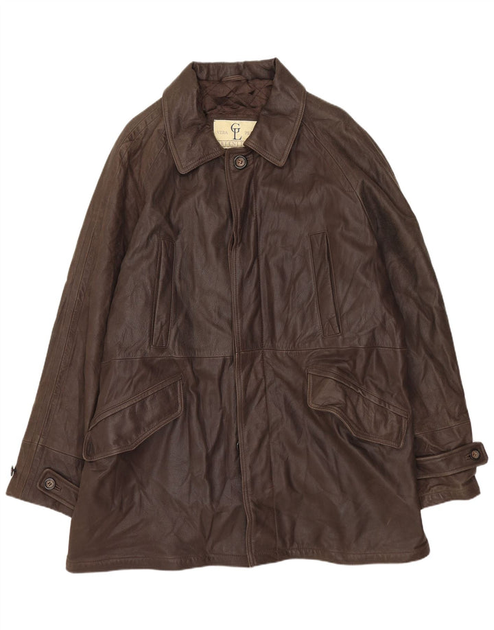 Giacca in pelle da uomo GREEN LEAVES IT 50 Large in pelle marrone