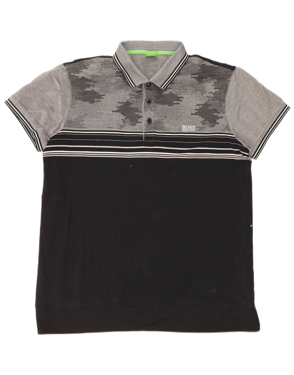 Polo da uomo slim fit Hugo Boss XL in cotone geometrico nero