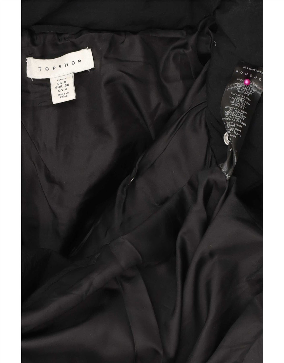 Giacca imbottita oversize con cappuccio da donna Topshop UK 8 piccola poliestere nero
