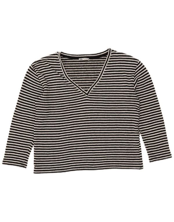 Top Zara da donna a maniche lunghe UK 14 cotone a righe nere medie