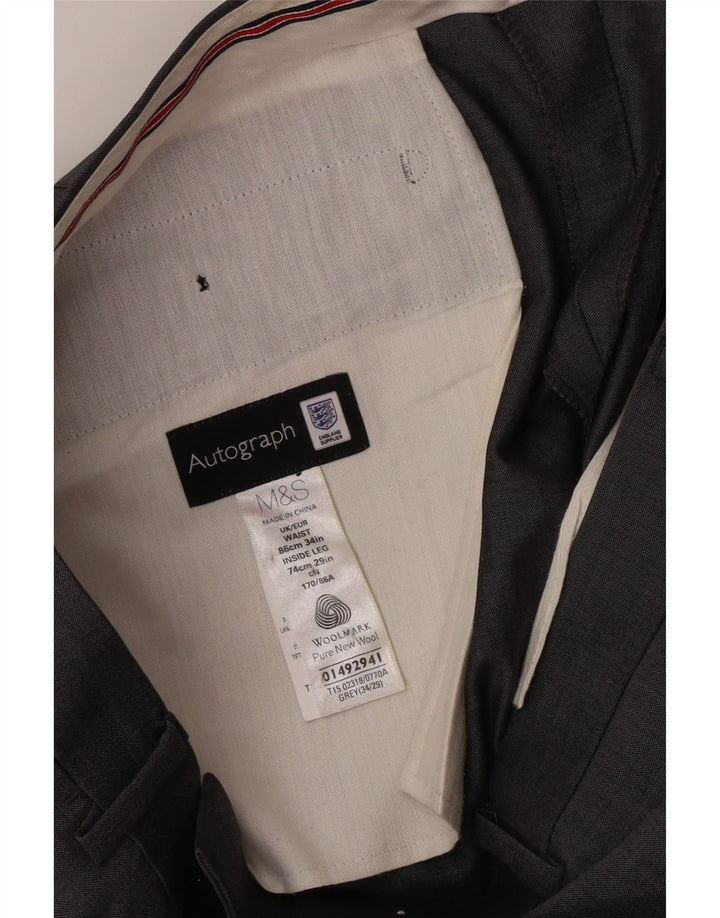 Pantaloni da abito dritti da uomo Marks & Spencer W34 L29 Lana grigia