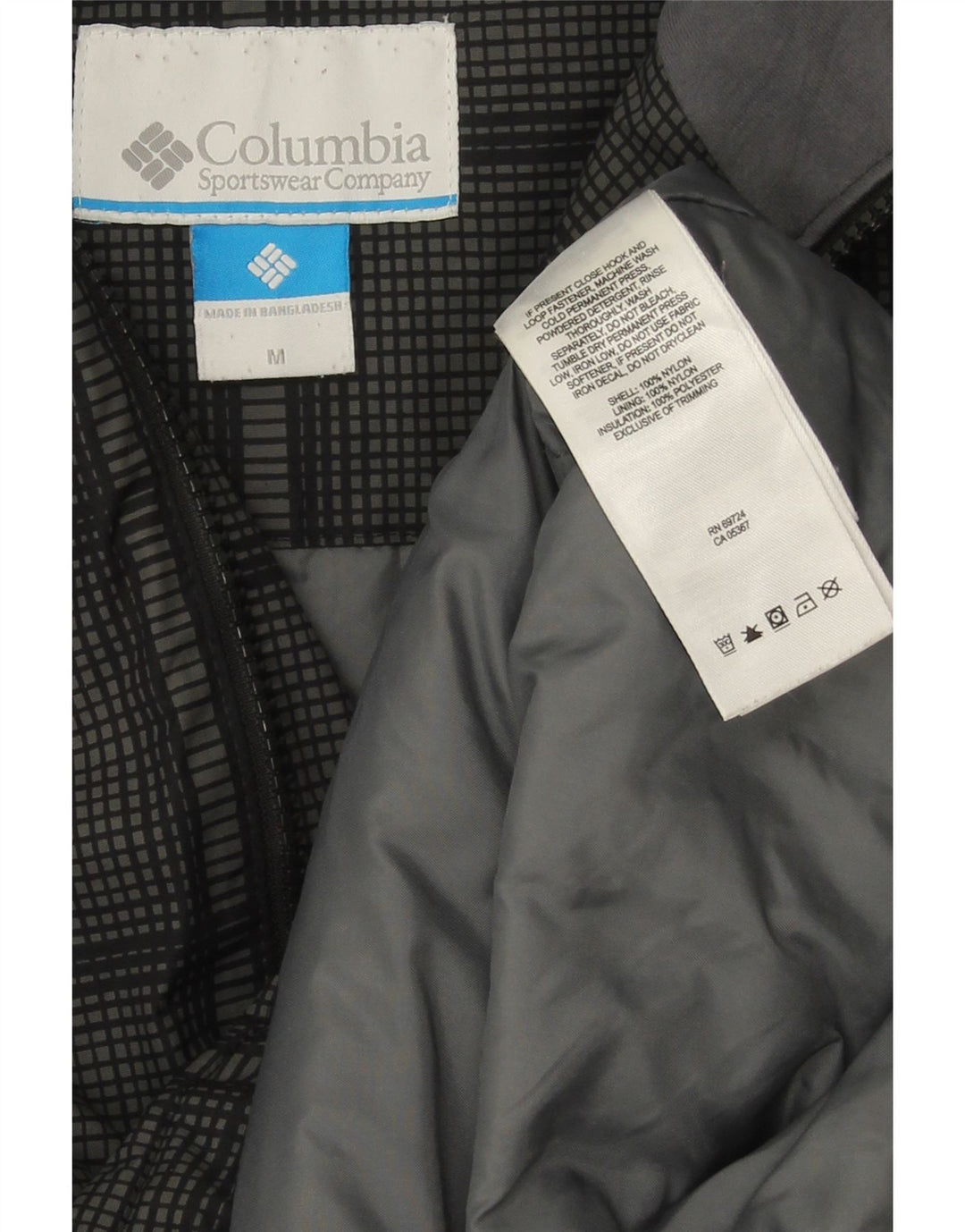 Giacca imbottita con cappuccio da uomo Columbia UK 38 Nylon a quadri grigio medio