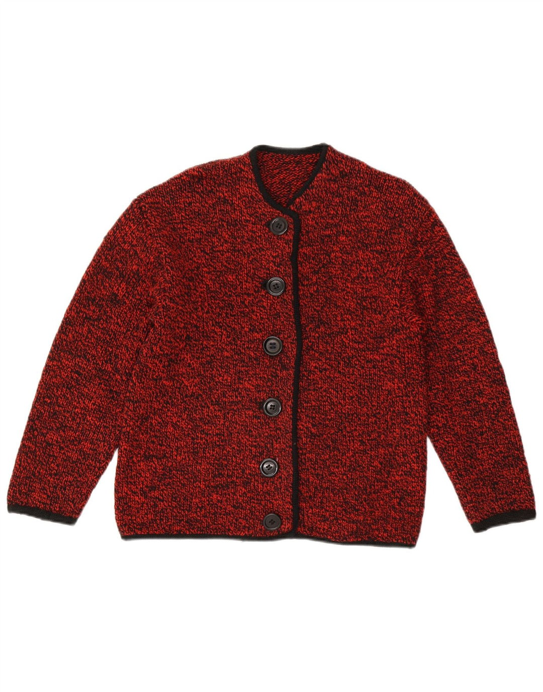 Maglione cardigan da donna VINTAGE UK 14 medio rosso screziato