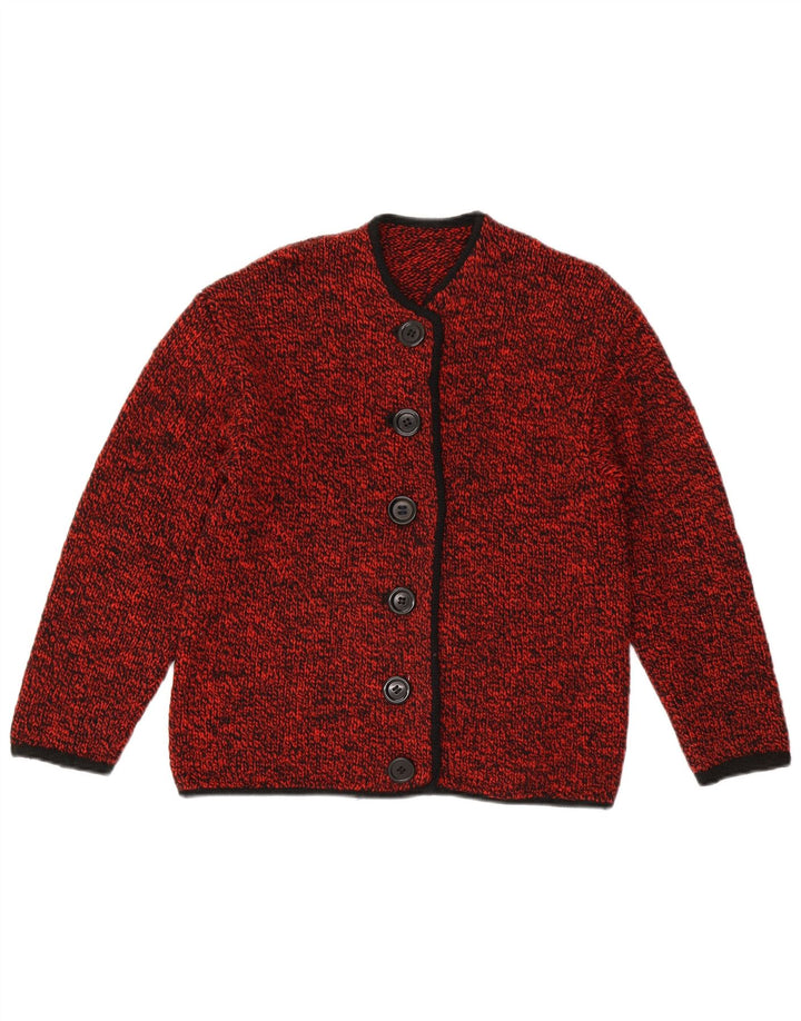 Maglione cardigan da donna VINTAGE UK 14 medio rosso screziato
