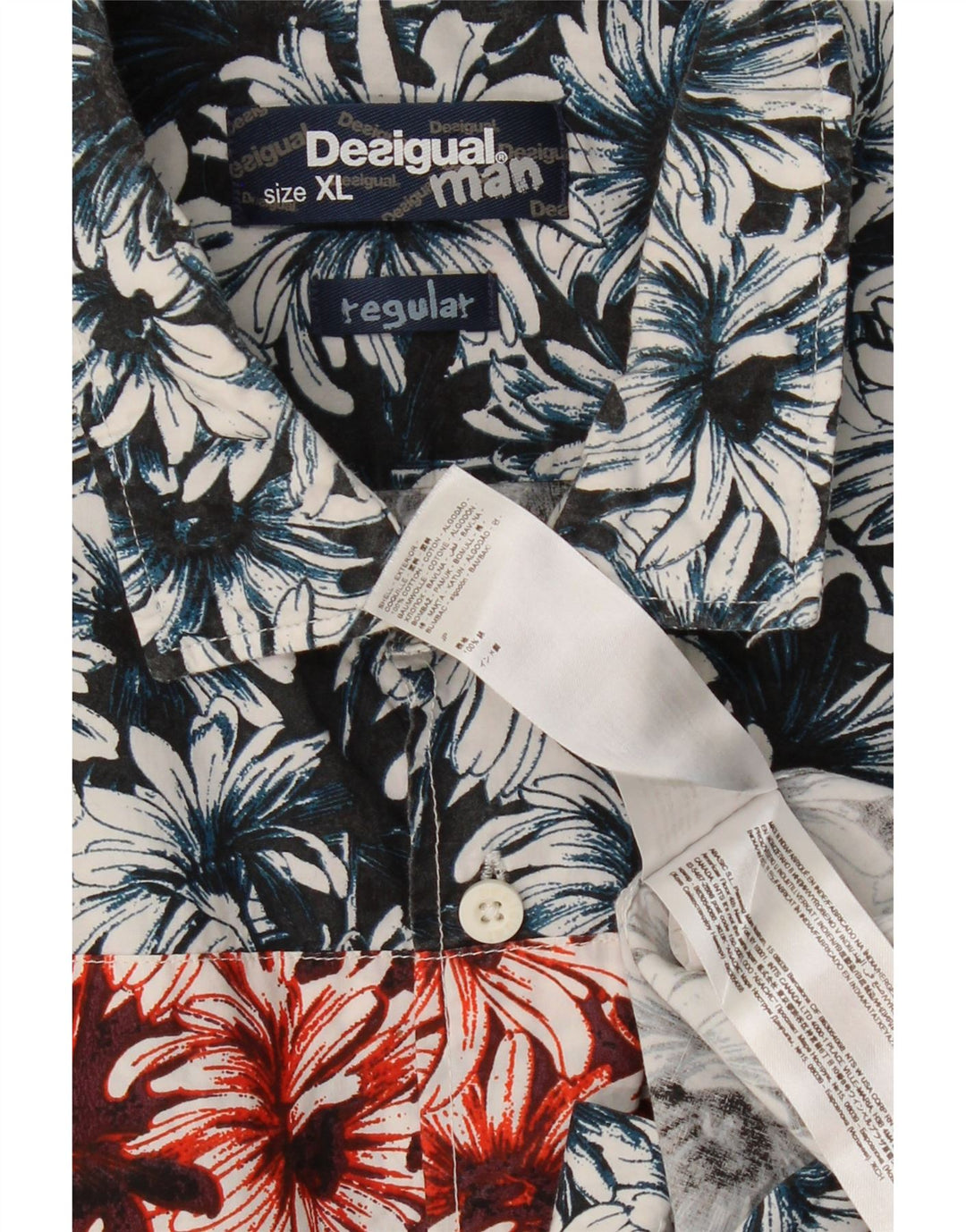 Camicia da uomo DESIGUAL XL in cotone floreale blu navy