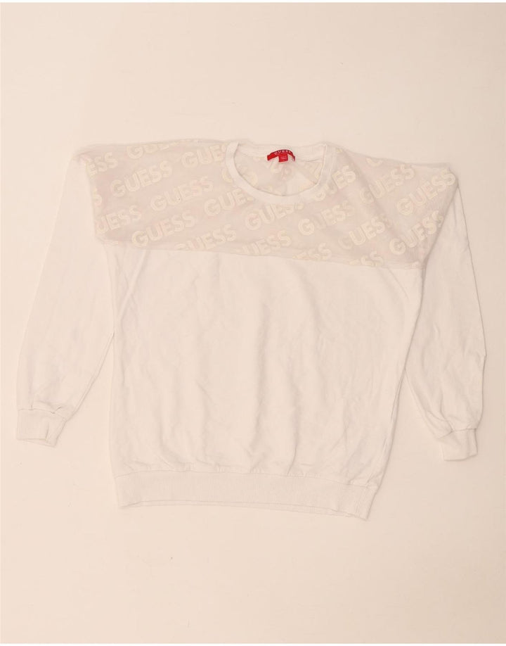 Guess Felpa con grafica da donna Maglione UK 10 Small White Colourblock