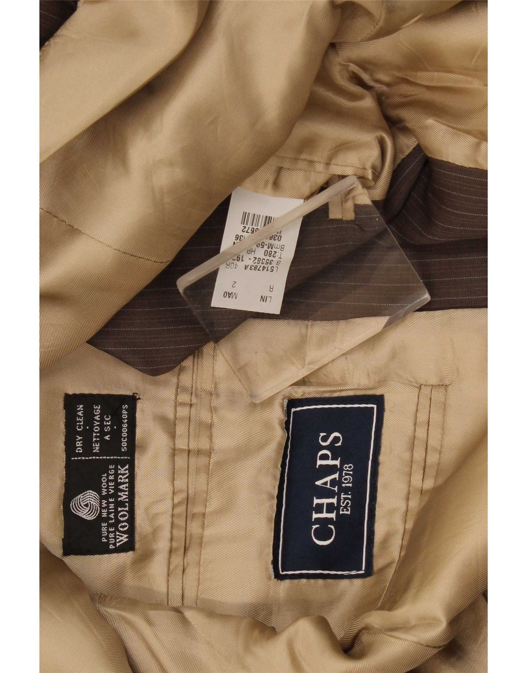 Giacca blazer a 3 bottoni da uomo Chaps UK 40 Lana nuova gessata marrone grande