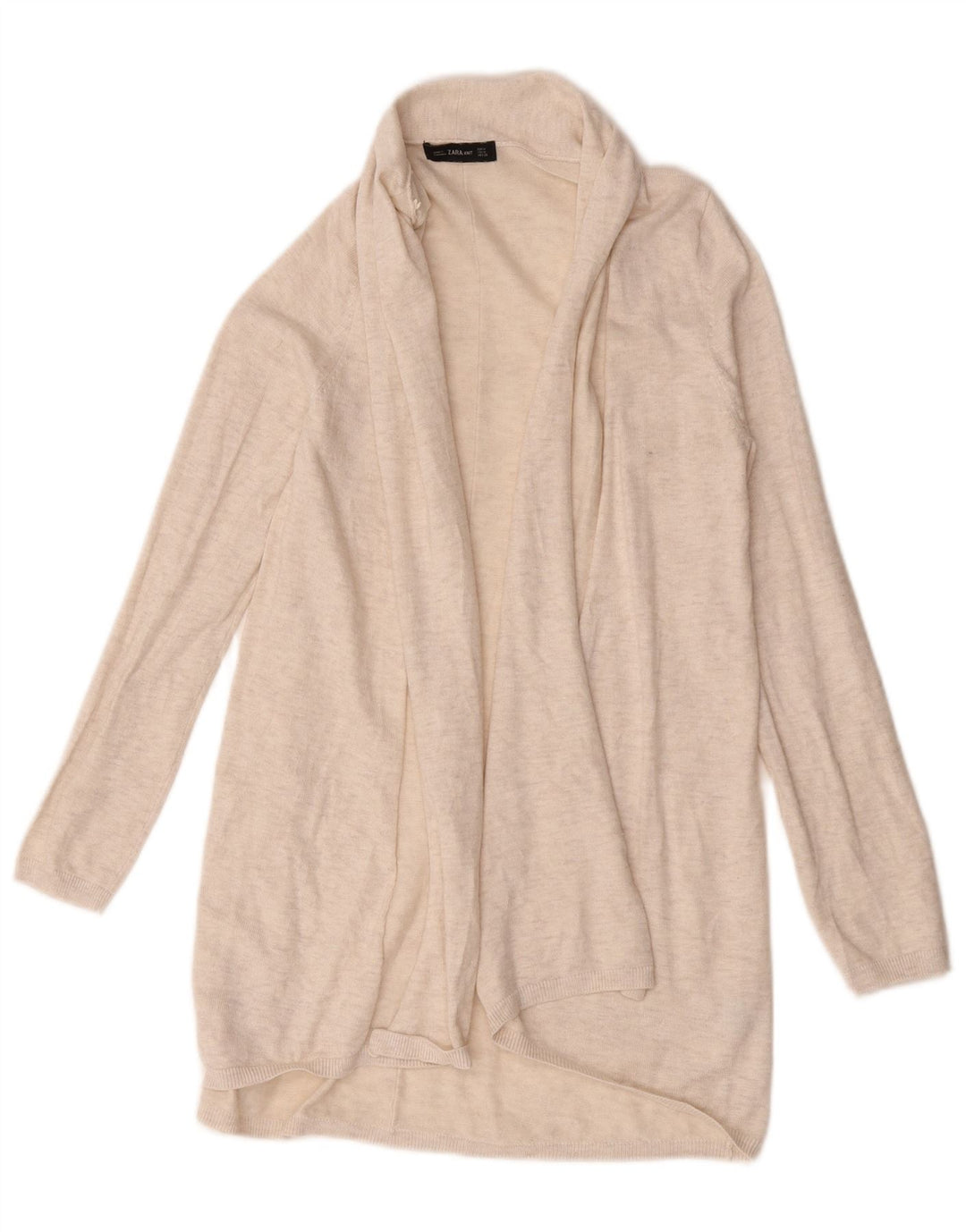 Maglione cardigan aperto lungo da donna Zara UK 12 Beige medio screziato