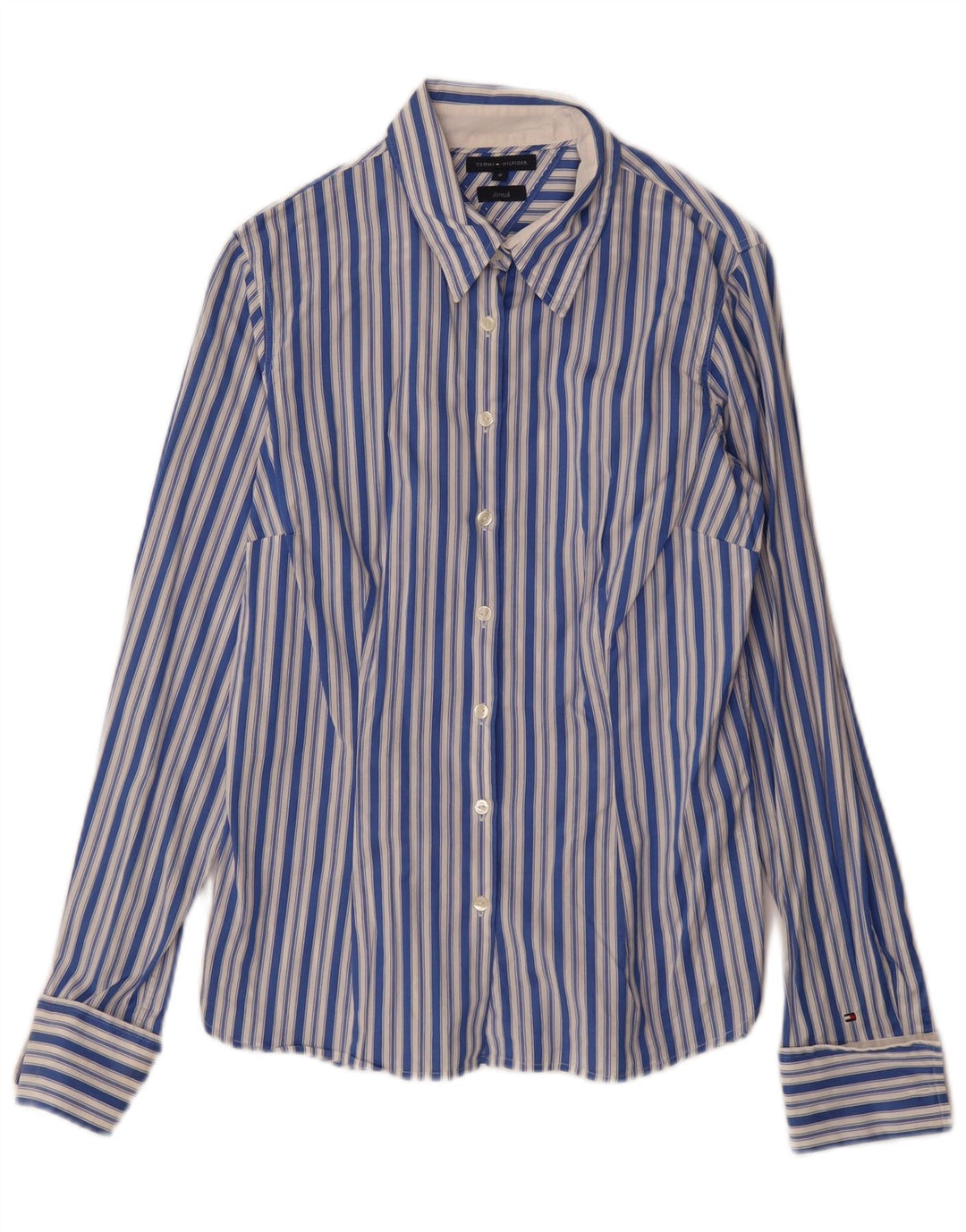 TOMMY HILFIGER Womens Shirt US 8 Medium Blue Striped Cotton