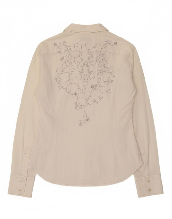 Maglietta grafica da donna Replay UK 14 grande floreale bianco