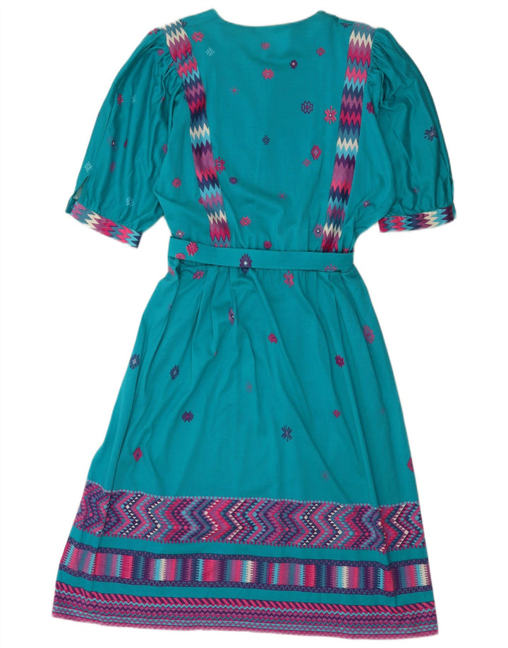 Abito a trapezio vintage da donna IT 46 grande blu geometrico