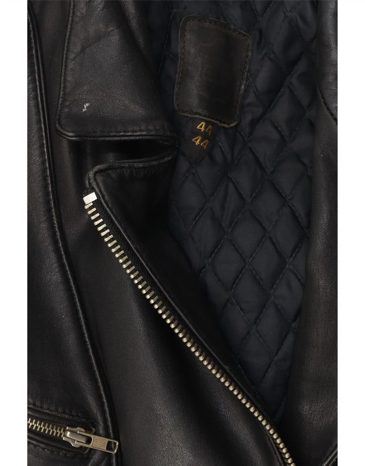 Giacca da motociclista in pelle da donna vintage IT 44 pelle nera media