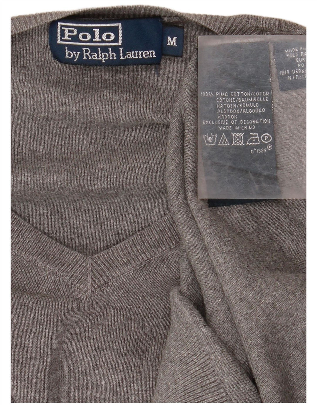 POLO RALPH LAUREN Maglione da uomo con scollo a V in cotone grigio medio