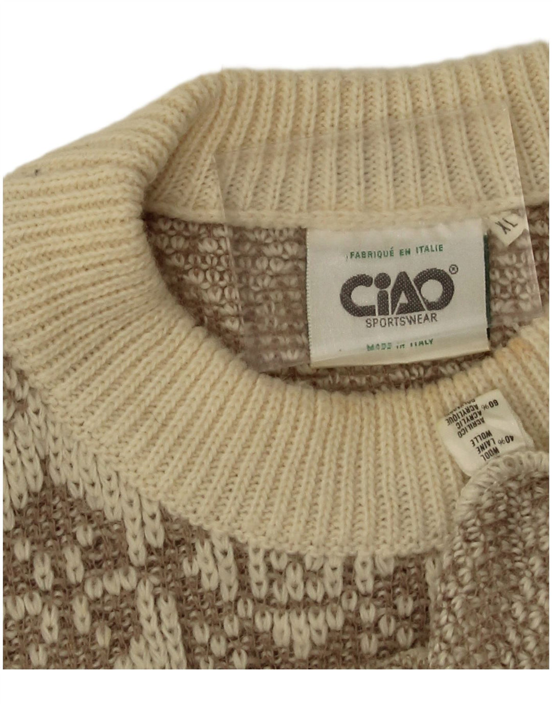 Maglione maglione girocollo da uomo Ciao XL Lana geometrica beige