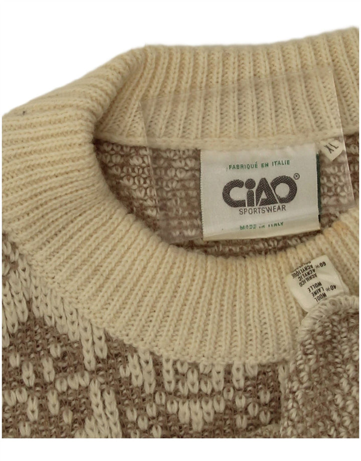 Maglione maglione girocollo da uomo Ciao XL Lana geometrica beige