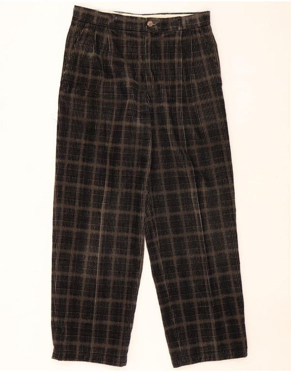 Pantaloni da uomo in velluto a coste con pegging VINTAGE IT 46 piccoli W32 L28 quadri neri