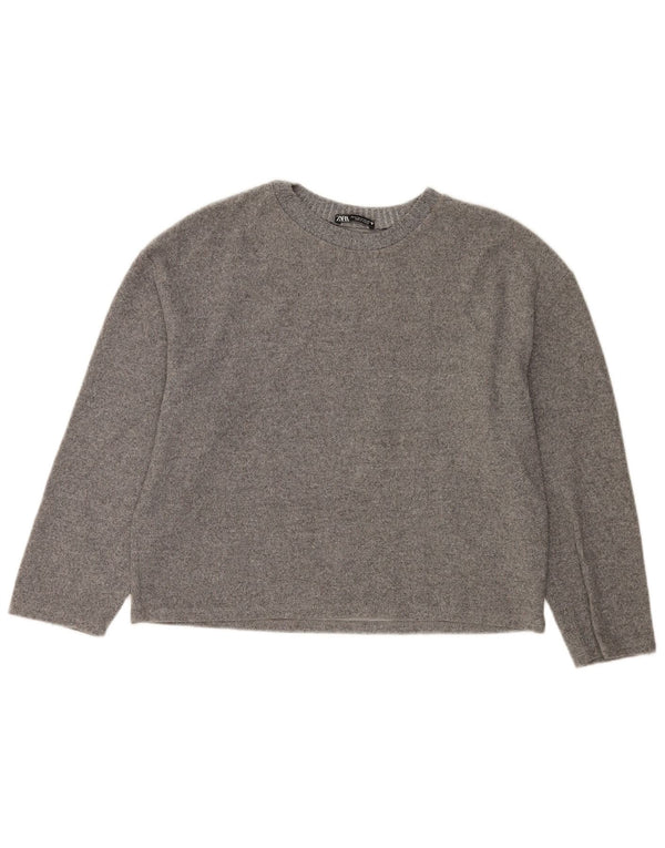 Maglione maglione girocollo da donna Zara UK 14 Cotone screziato grigio medio