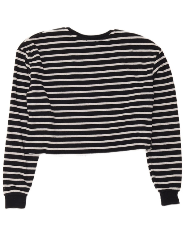 Topshop Donna Crop Oversize Top Manica Lunga UK 6 XS Blu Navy a Righe