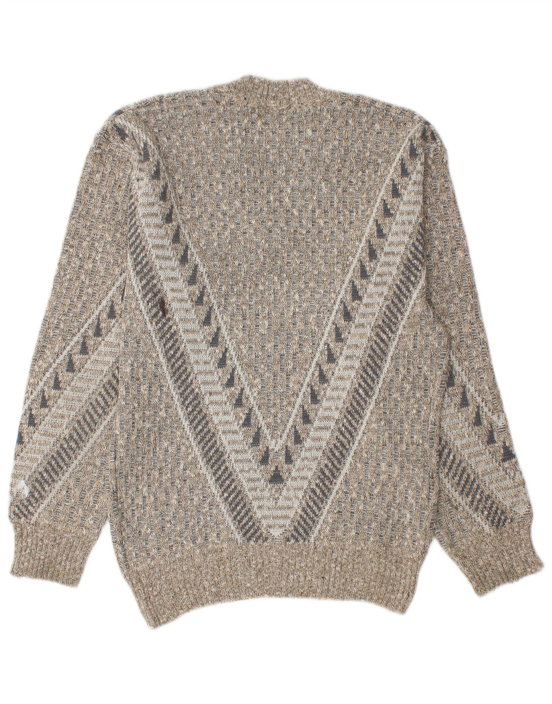 Maglione vintage da uomo con scollo a V piccolo grigio geometrico