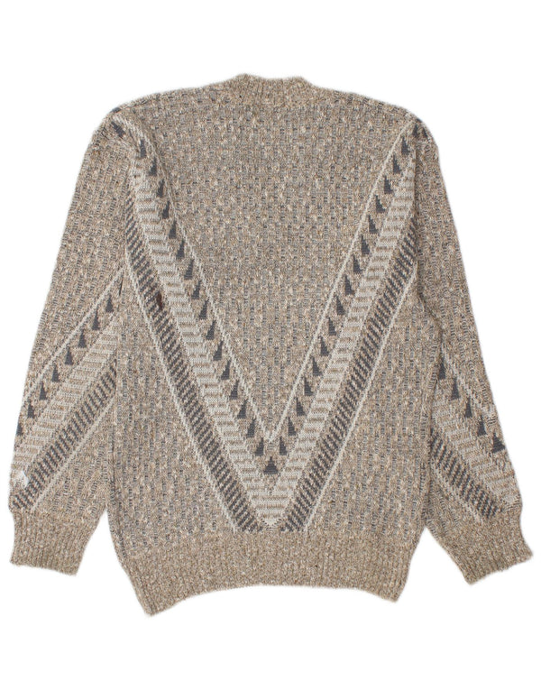 Maglione vintage da uomo con scollo a V piccolo grigio geometrico