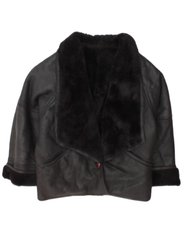 Vintage Womens Shearling Jacket IT 46 Large Black Shearling