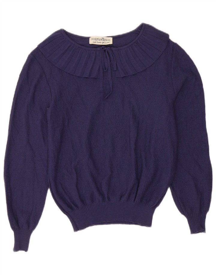 Maglione corto da donna vintage con scollo a barca EU 40 blu navy medio