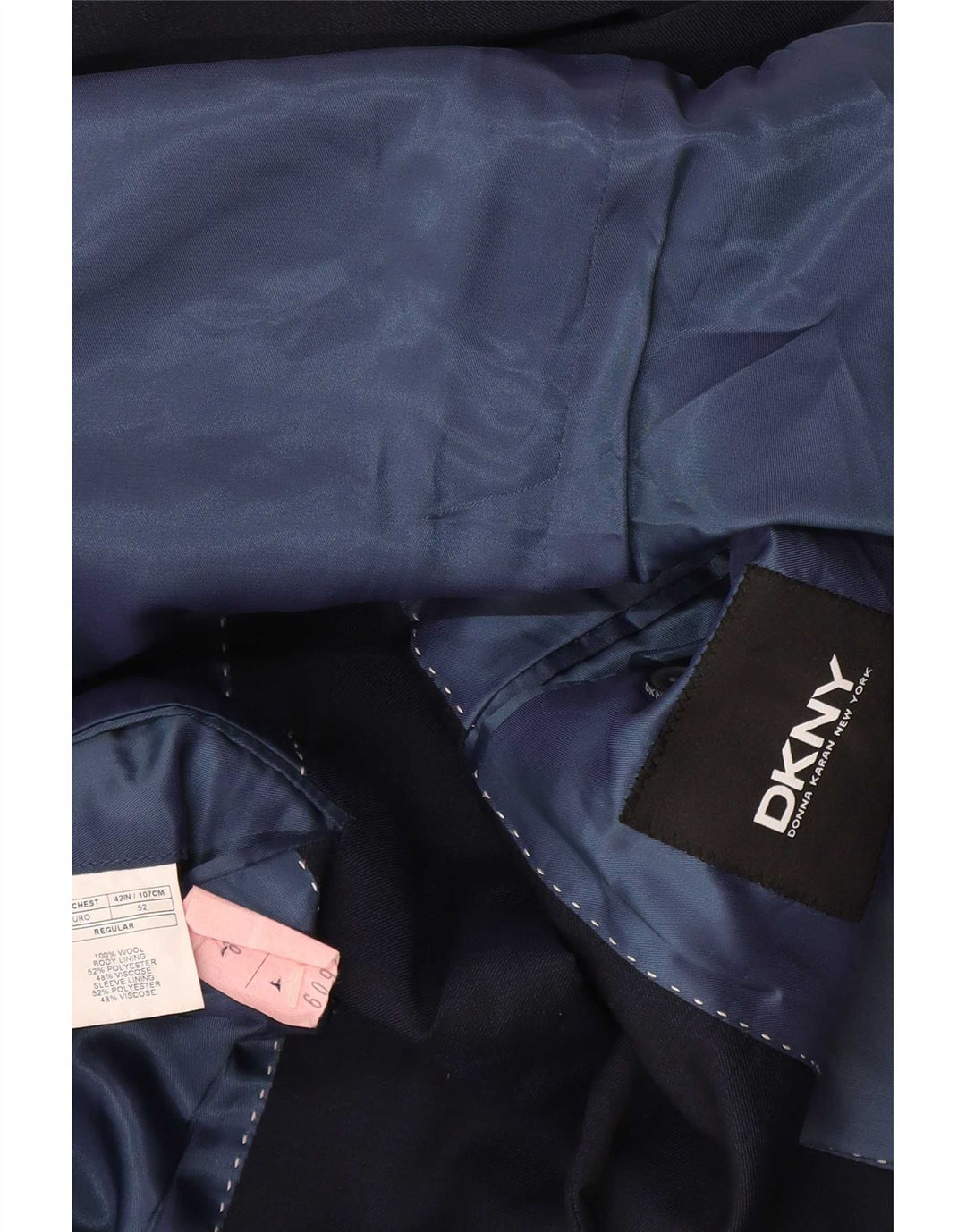Giacca blazer da uomo a 2 bottoni Dkny IT 52 XL in lana blu navy