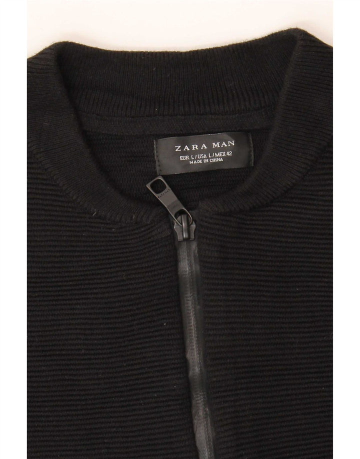 Maglione cardigan da uomo Zara grande in cotone nero