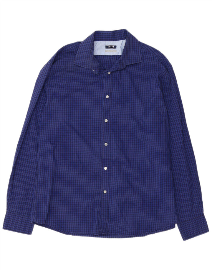 Camicia IZOD da uomo slim fit taglia 16 1/2 grande cotone a quadri blu
