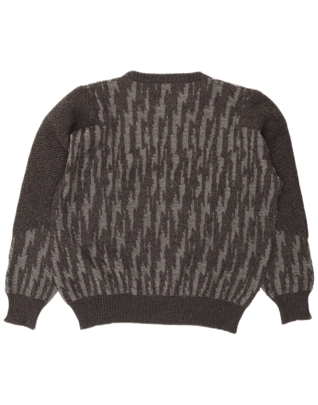 Maglione girocollo da uomo vintage in lana a righe grigie grandi