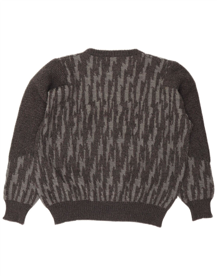 Maglione girocollo da uomo vintage in lana a righe grigie grandi