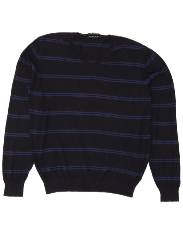 Maglione da uomo con scollo a V Massimo Dutti, cotone a righe grandi nere
