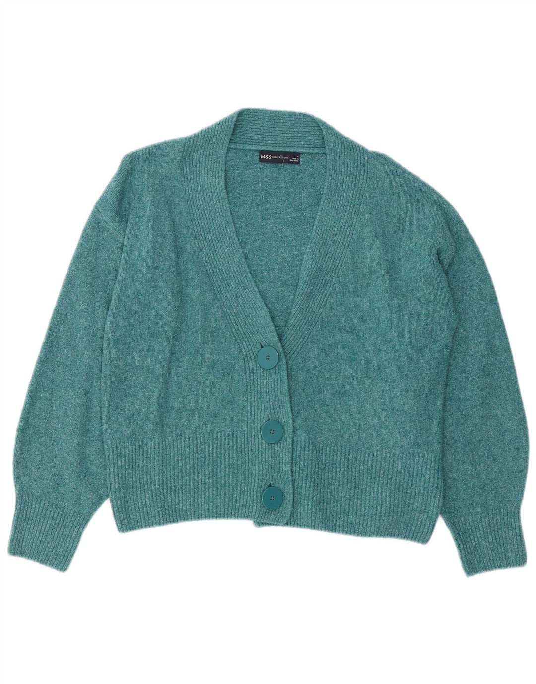 Maglione cardigan da donna Marks & Spencer UK 14 cotone turchese medio