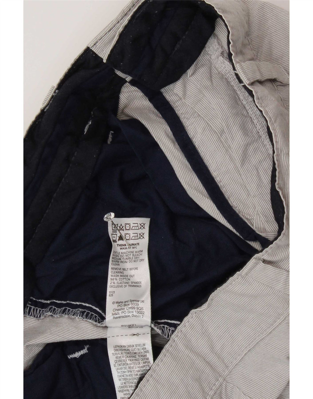 Pantaloncini chino da uomo Marks & Spencer W32 cotone gessato grigio medio