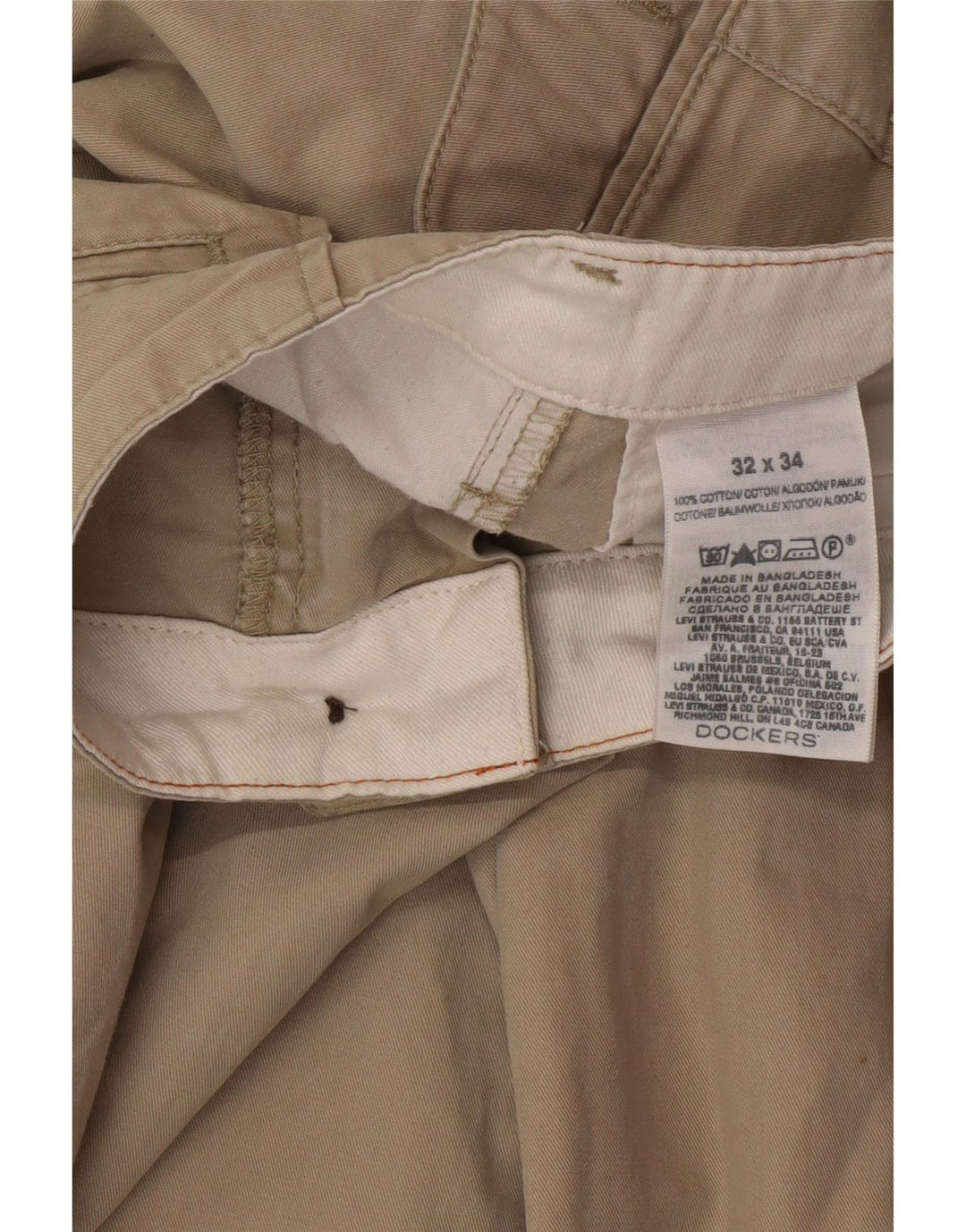 DOCKERS Pantaloni chino dritti da uomo W32 L34 Classico in cotone beige
