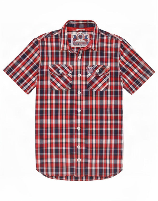 Camicia a maniche corte da uomo Superdry in cotone a quadri rosso medio
