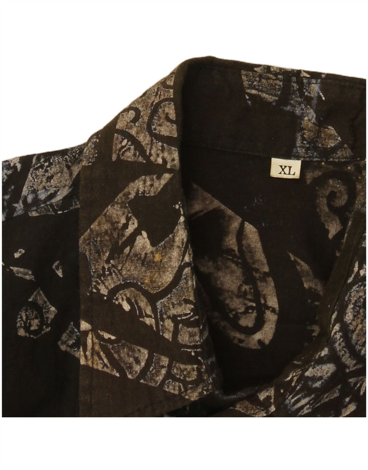 Camicia a maniche corte vintage da uomo con motivo astratto XL kaki