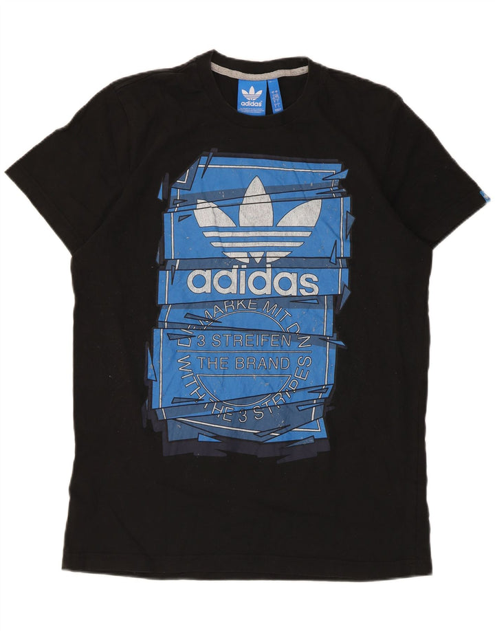 T-shirt grafica Adidas da uomo con tre strisce, grande, in cotone nero