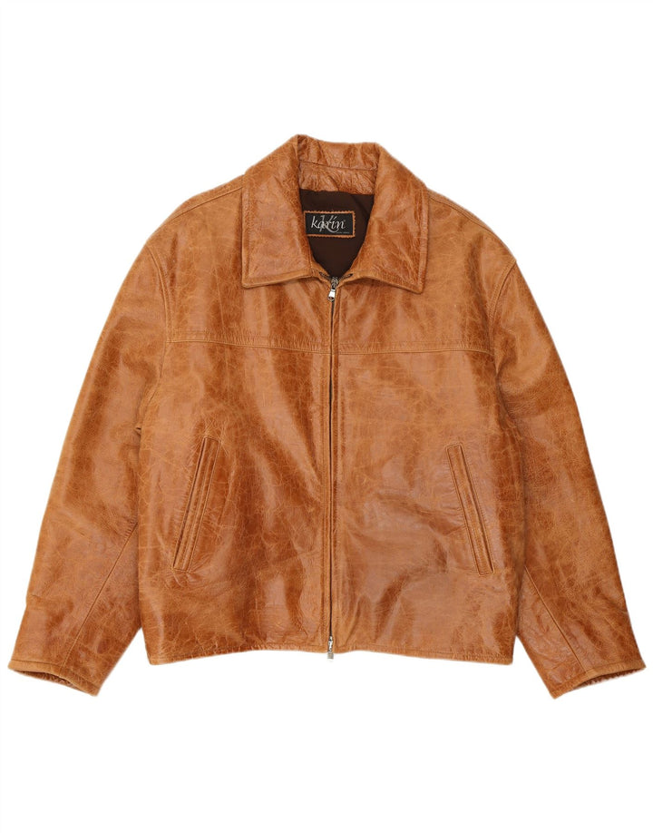 Giacca in pelle vestibilità ampia da uomo VINTAGE UK 38 Pelle marrone medio