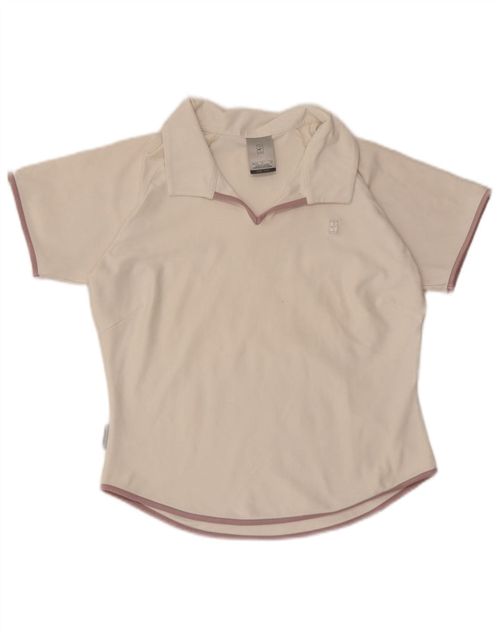 Polo NIKE Dri Fit Crop da donna US 8/10 poliestere bianco medio