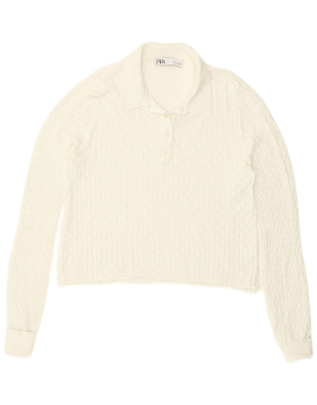 Top corto trasparente da donna Zara manica lunga UK 14 grande bianco