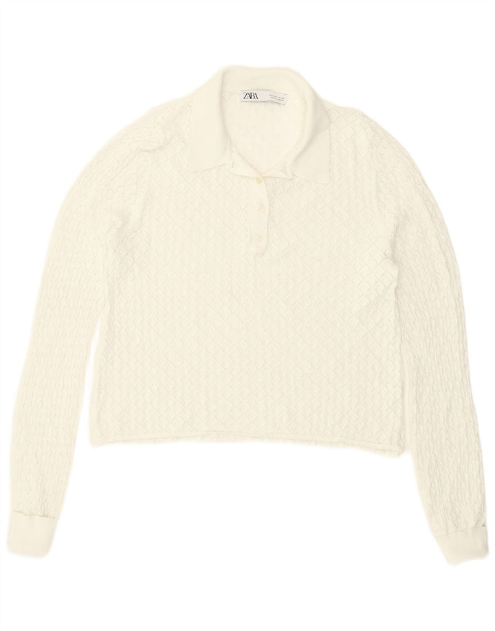 Top corto trasparente da donna Zara manica lunga UK 14 grande bianco